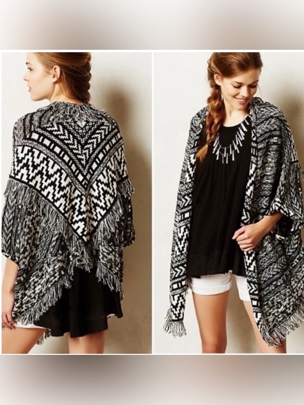 MOTH | ANTHROPOLOGIE Reversible Fringed Jacquard Cardigan,‎ Medium
